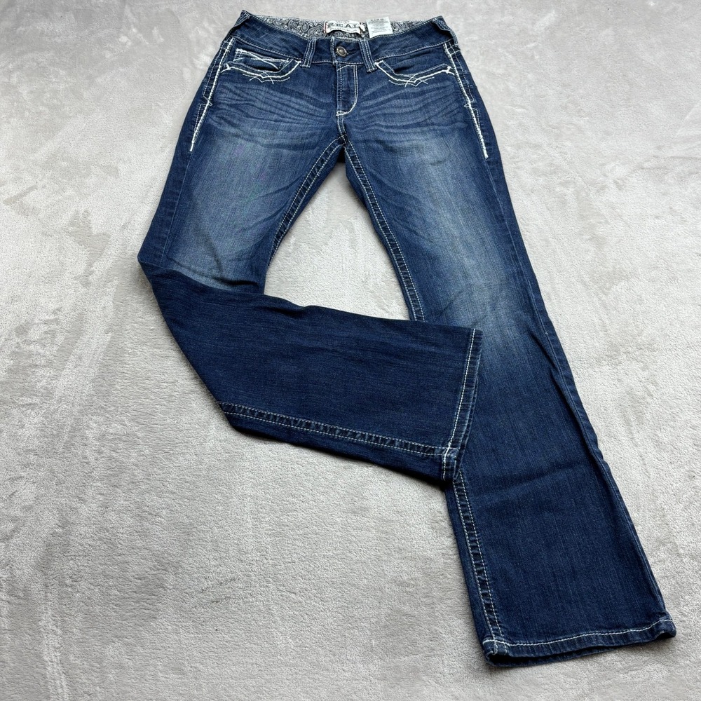 Ariat REAL Denim Jeans Womens 26 Marine Dark Wash Bootcut Thick Stitch Cowgirl